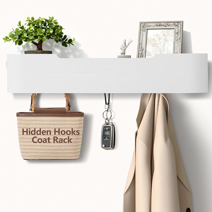 Coat Rack Wall Mount with Hidden Hooks Modern Key Holder Wood Entryway Hook by Jadoxy