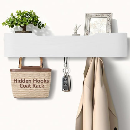 Coat Rack Wall Mount with Hidden Hooks Modern Key Holder Wood Entryway Hook by Jadoxy