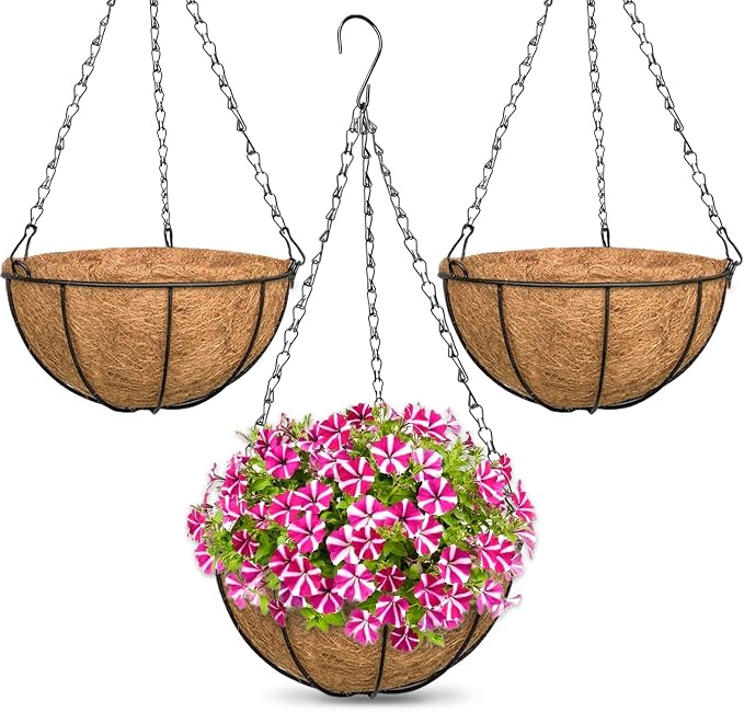 3 Pack 10 Inch Metal Hanging Baskets, Round Wire Hanging Planters by ZeeDix