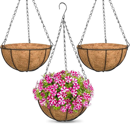 3 Pack 10 Inch Metal Hanging Baskets, Round Wire Hanging Planters by ZeeDix