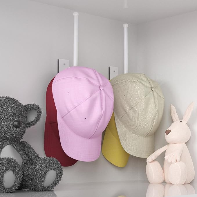 2 Pack White Hat Racks for Baseball Caps, Stainless Steel Hat Organizer for - Image 2
