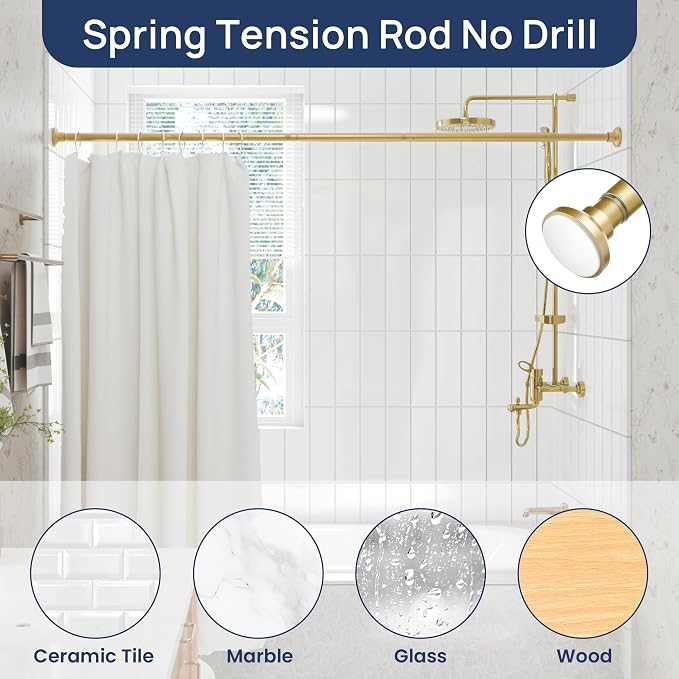ENJOYBASICS 1" Gold Shower Curtain Rod, 30-76" Adjustable, Secure Tension | - Image 5