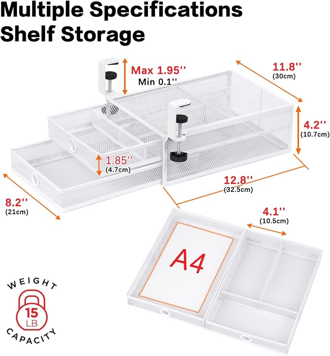 2-Tier Clamp-On Mesh Organizer, Under Desk Storage - Image 3