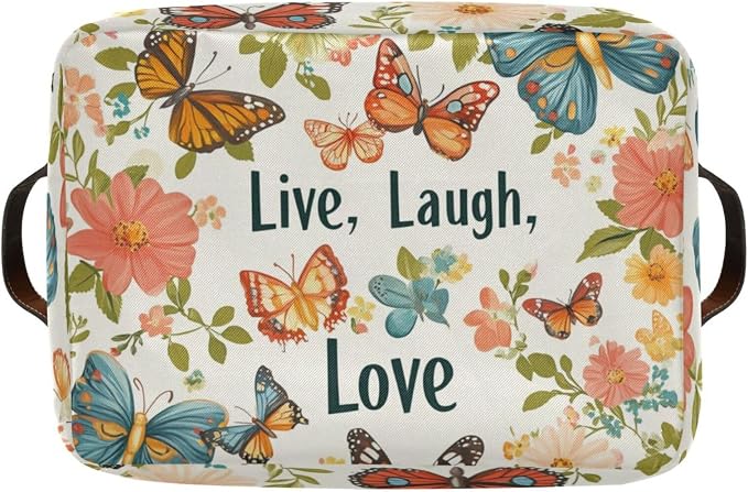 Live Laugh Love Colorful Butterfly Storage Bins Box Foldable Shelf Basket - Image 8