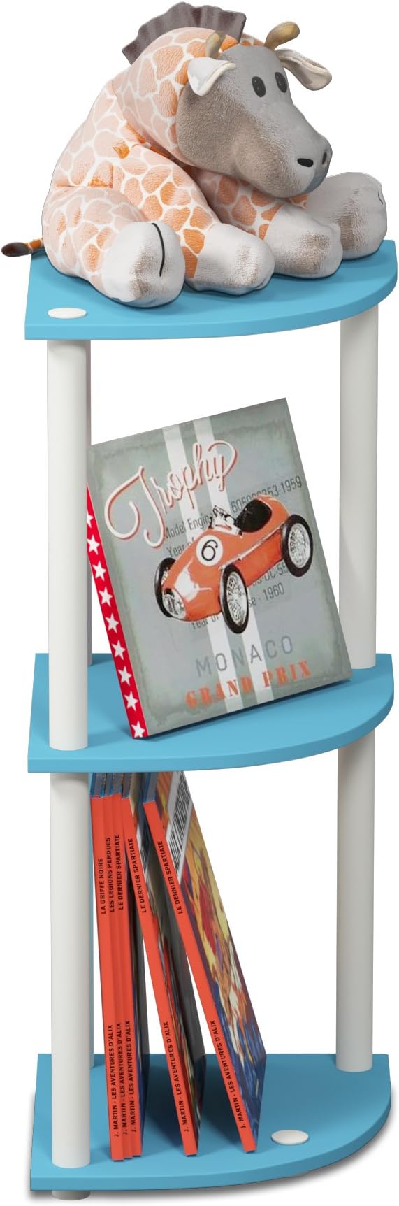 Furinno TURN-N-TUBE Corner Shelf, 3-Tier Corner Bookshelf, Display Storage - Image 6