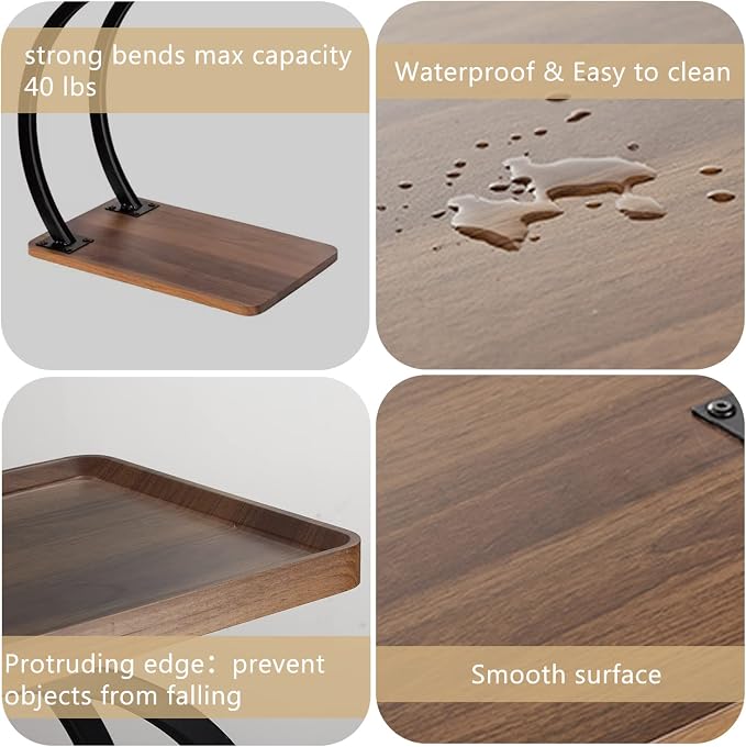 C Shaped end Table, 2tier Large Tray Wood top, Easy Install Heavy Duty Side - Image 7