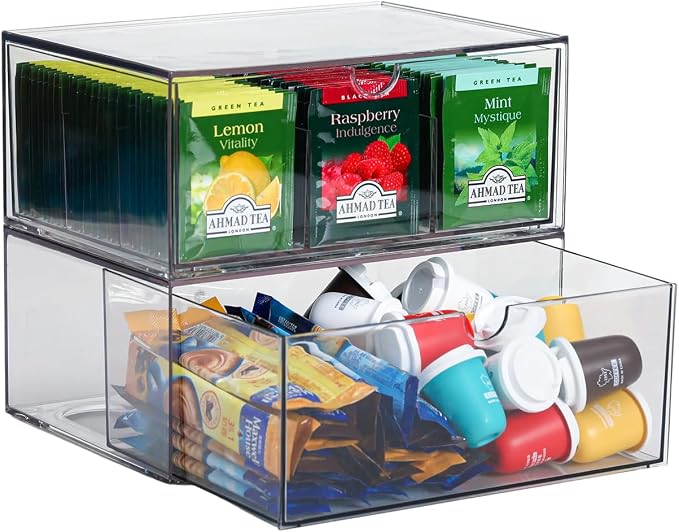 CLUQMEIK 2 Acrylic Tea and Coffee Organizer, 9 Grids Tea Bag Organizer Box and - Image 9