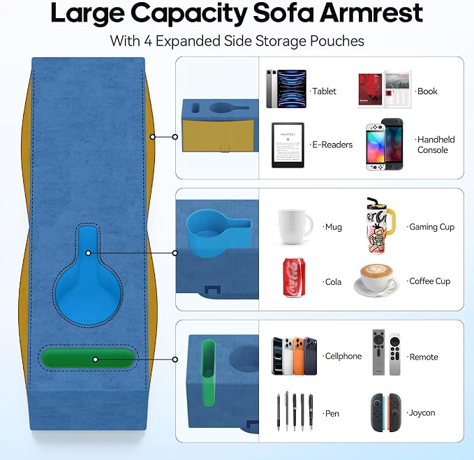 Sofa Armrest Couch Caddy with Cup Holder, Removable Couch Armrest Table Pillow - Image 3