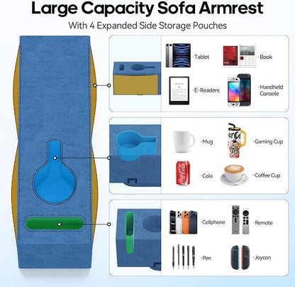 Sofa Armrest Couch Caddy with Cup Holder, Removable Couch Armrest Table Pillow - Image 3