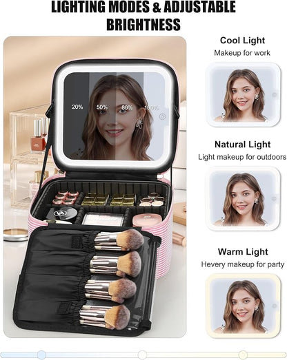 Relavel Travel Makeup Bag With LED Mirror, Portable Cosmetic Bag Organizer with - Image 4