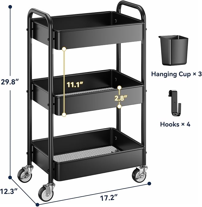 YASONIC 3 Tier Rolling Cart - Image 6