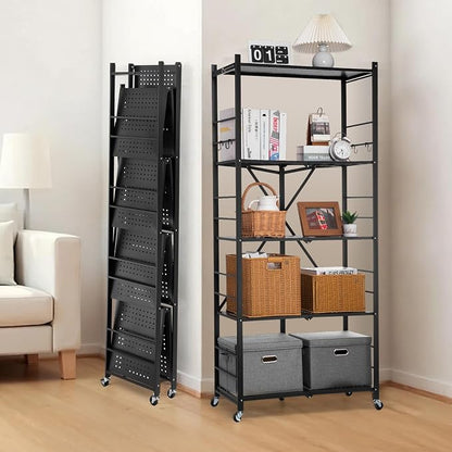 VEVOR 5-Tier Foldable Storage Shelf, 32W x 14D x 72H Inch Folding Metal Rack - Image 2