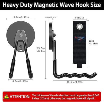 3-H Magnetic Wave Hooks Heavy Duty 2 Pack, Large Magnet Garage Hooks Heavy Duty - Image 2