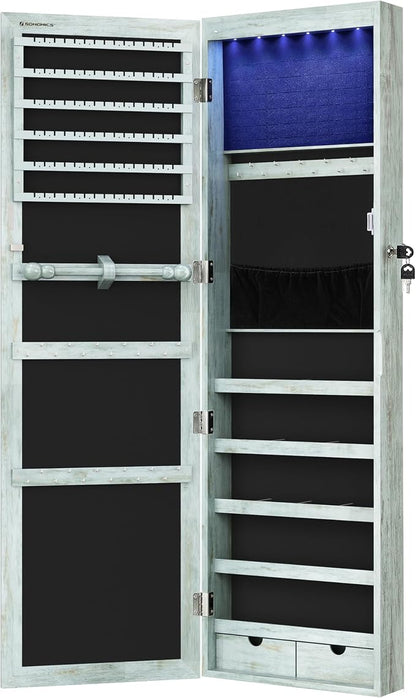 SONGMICS 6 LEDs Mirror Jewelry Cabinet, 47.2-Inch Tall Lockable Wall or Door - Image 9