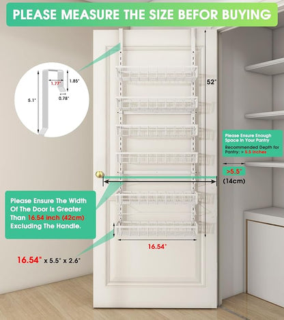 Mefirt Over The Door Pantry Organizer, Wall Mount Spice Rack 6-Tier White | - Image 2