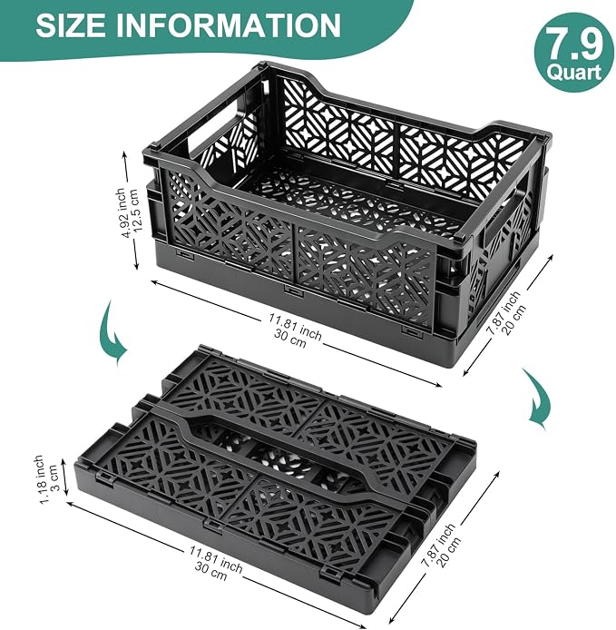 6-Pack Collapsible Plastic Storage Baskets, Stackable Bins - Image 2