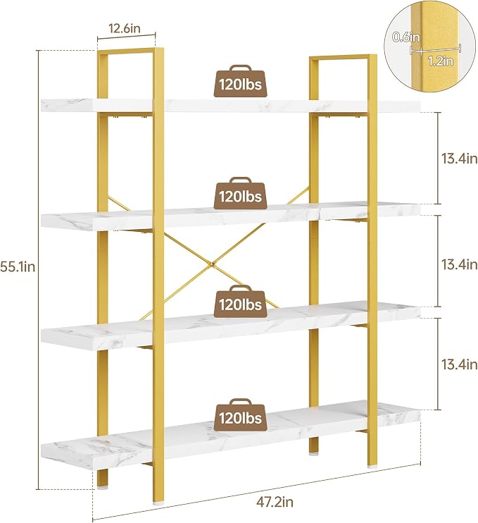 OtterOasis Heavy Duty 4-Tier Industrial Bookcase, 120lbs Shelf Capacity - Image 2