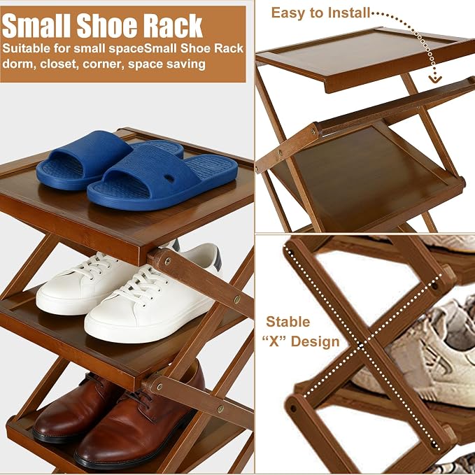 YYW Flat Bamboo Shoe Rack for Entryway, Installation-Free and Folding Vertical - Image 4