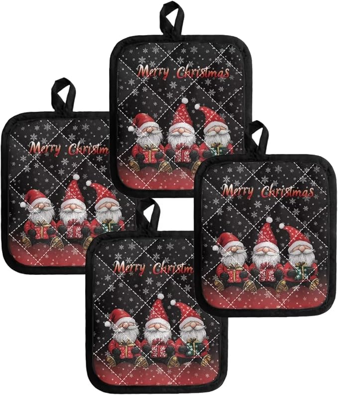 2 Pcs Christmas Santa Claus Snowflakes Black Pot Holder Kitchen Heat Resistant - Image 4