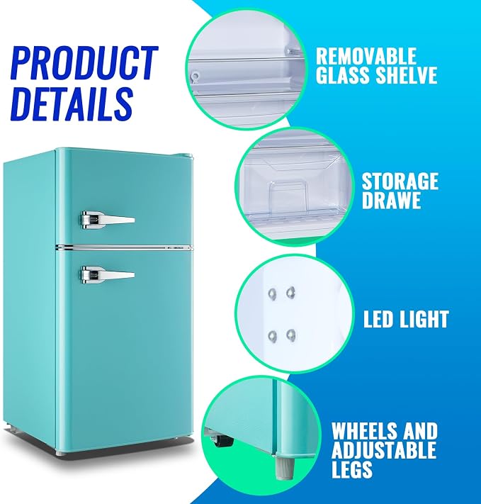 Small Refrigerator with Freezer Double Door Mini Fridge Adjustable Glass Shelves - Image 3