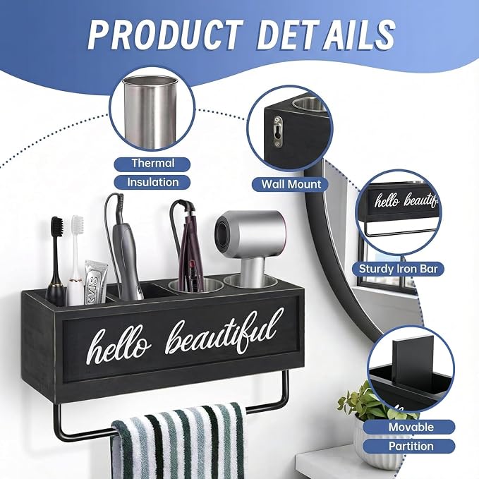 Hair Dryer Holder Wall Mounted, Hair Tools and Styling Organizer - Image 7