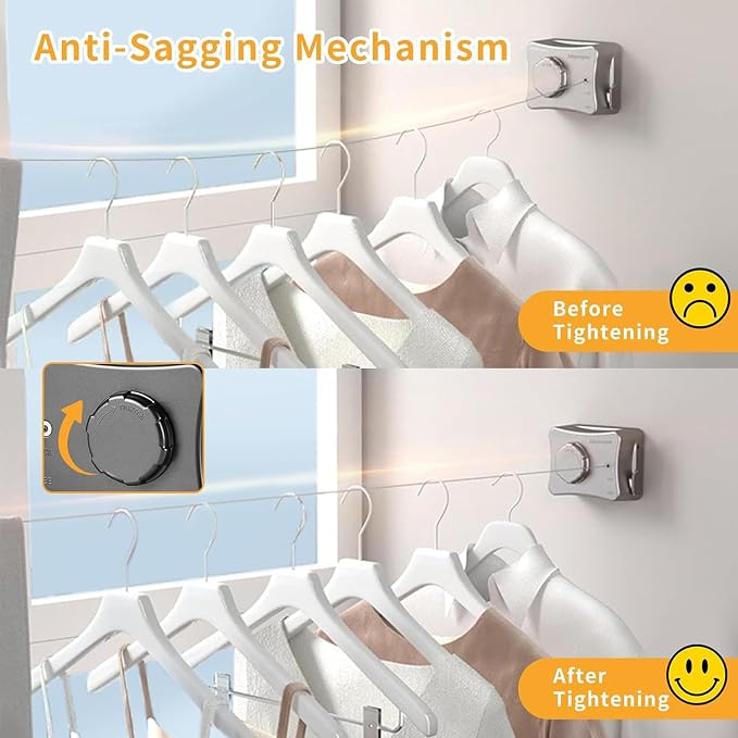 Retractable Clothesline Indoor & Outdoor, Non-Sagging Wall Mounted Drying Rack - Image 3