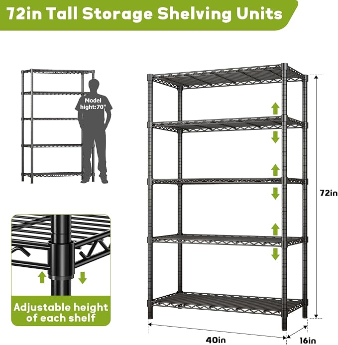 Storage Shelves, 5-Tier Adjustable Metal Industrial Utility Shelf Rack - Image 3