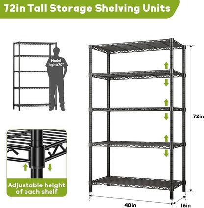 Storage Shelves, 5-Tier Adjustable Metal Industrial Utility Shelf Rack - Image 3