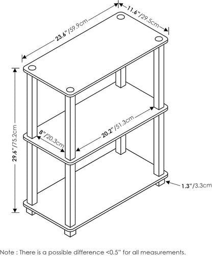 Furinno TURN-S-TUBE Storage Shelves, 3-Tier Book Shelf, Corner Shelf, Toolless - Image 3