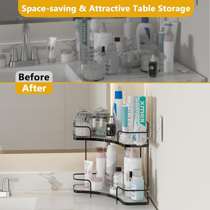 FOLLOWIN 2 Tier Bathroom Countertop Corner Organizer, Countertop Perfume Tray - Image 4