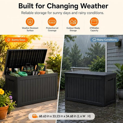 270 Gallon Extra Large Deck Box Outdoor, Resin Storage Box Outdoor Waterproof - Image 4