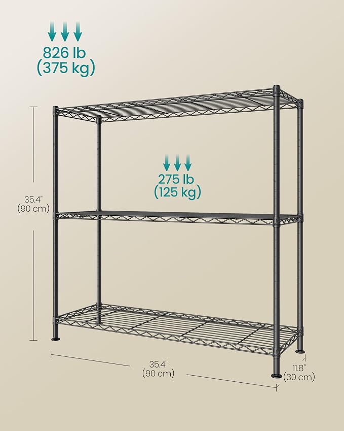 SONGMICS Storage Shelf, Metal Wire Shelving Unit, 3 Tier, Ink Black | - Image 3