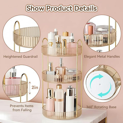 360° Rotating Makeup Organizer for Vanity, 3 Tier Perfume Organizers - Image 6