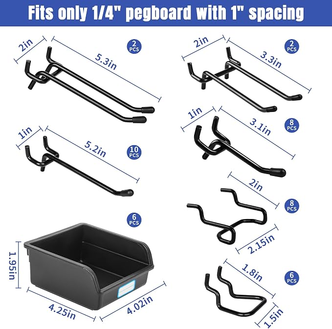 196 PCS Extra Thick 1/4" Pegboard Hooks Set, Heavy Duty Peg Board - Image 3
