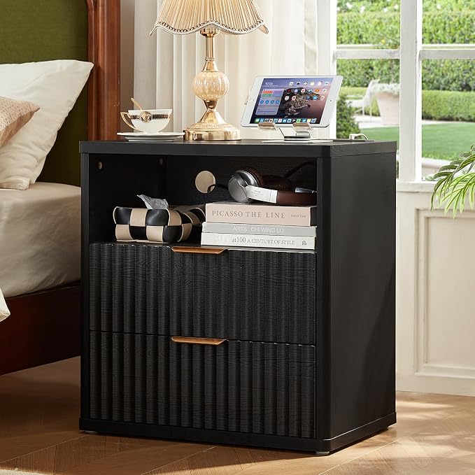 LEYAOYAO Fluted Farmhouse Nightstand Set of 2 - Image 2