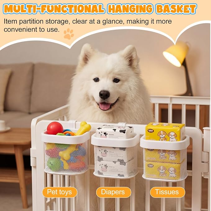 Sliner 4 Pack Dog Crate Hanging Storage Baskets Pet Fence Organizer - Image 5