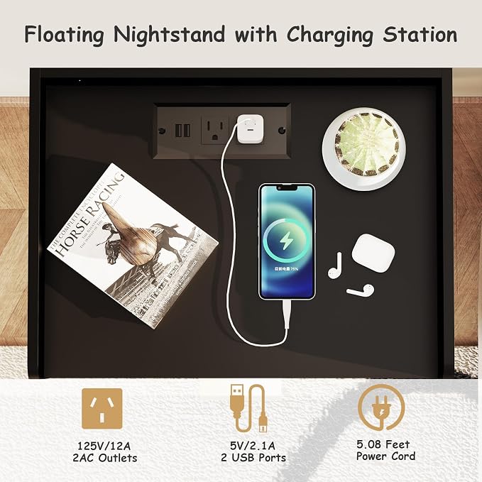 Arbuxzuy Floating Nightstand Set of 2, Wall Mounted Nightstand - Image 3