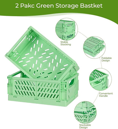 2-Pack Small Pastel Plastic Storage Baskets, Collapsible Crates - Image 2