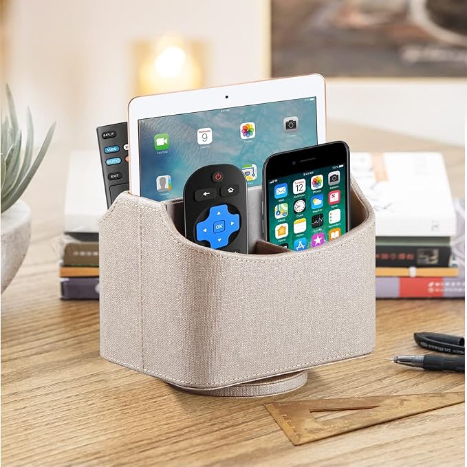 360° Rotating Remote Control Holder, PU Leather TV Remote Caddy Organizer - Image 6