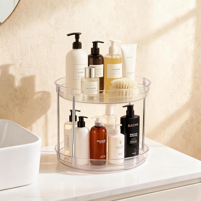 2-Pack 2-Tier Clear Lazy Susan Turntable Organizer, 9.5" Rotating Spice Rack - Image 4