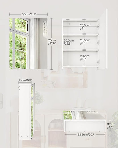 Bathroom Medicine Mirror Cabinet, 21.7'' x 27.6'', Wall-Mounted Bathroom Vanity - Image 3