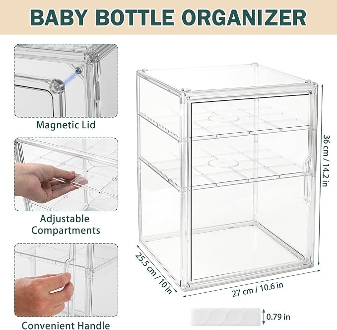 Baby Bottle Organizer, 3 Tiers Acrylic Bottle Storage Organizer Container - Image 2