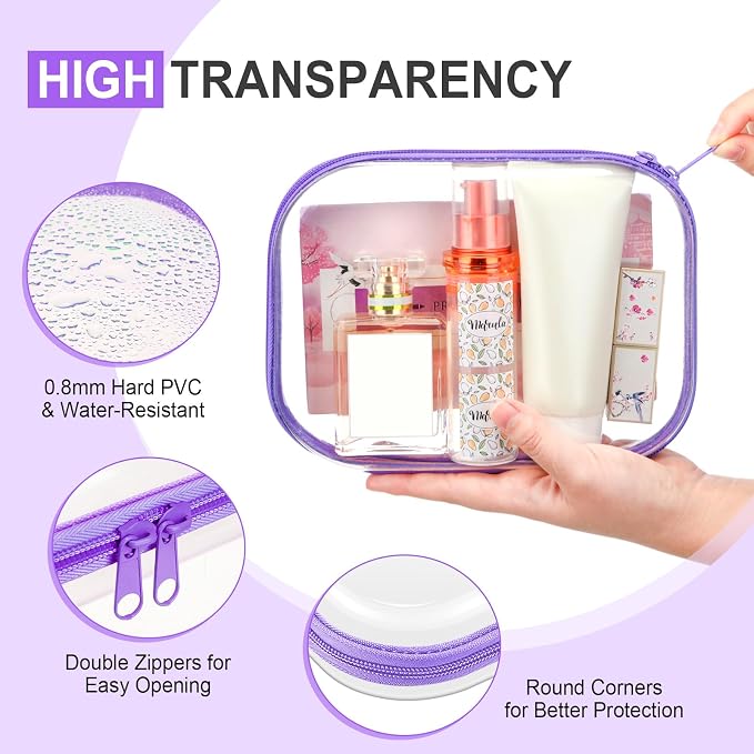 Sanwuta 6 Pcs Clear Hard Zipper Case Hard Plastic Zipper Pouches Transparent - Image 3