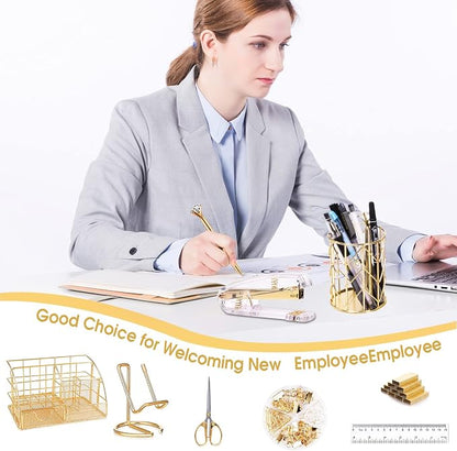 KAAKOW Gold Desk Organizers and Accessories Office Supplies Set Stapler - Image 8