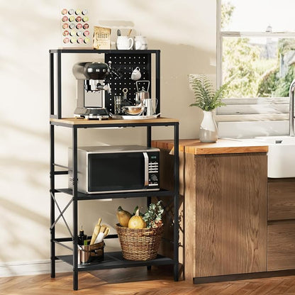 Kitchen Bakers Rack with Pegboard, 4-Tiers Coffee Bar Table, Heavy-Duty Metal - Image 2