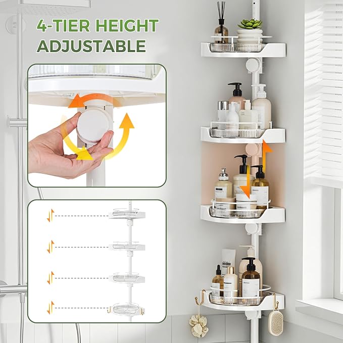 akinbas 360° Rotating Shower Caddy Tension Pole - Image 6