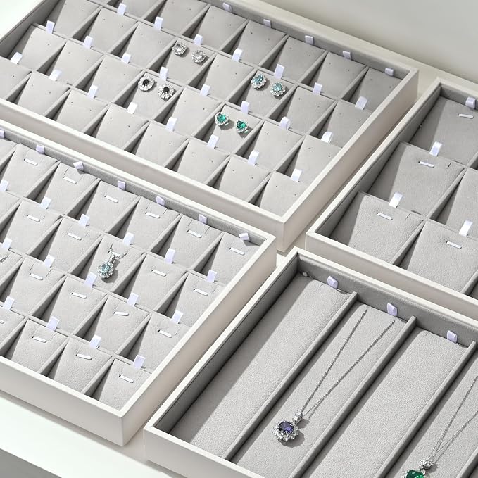 Oirlv Velvet Stackable Jewelry Tray 32 Grids Pendant Organizer Display Showcase - Image 6