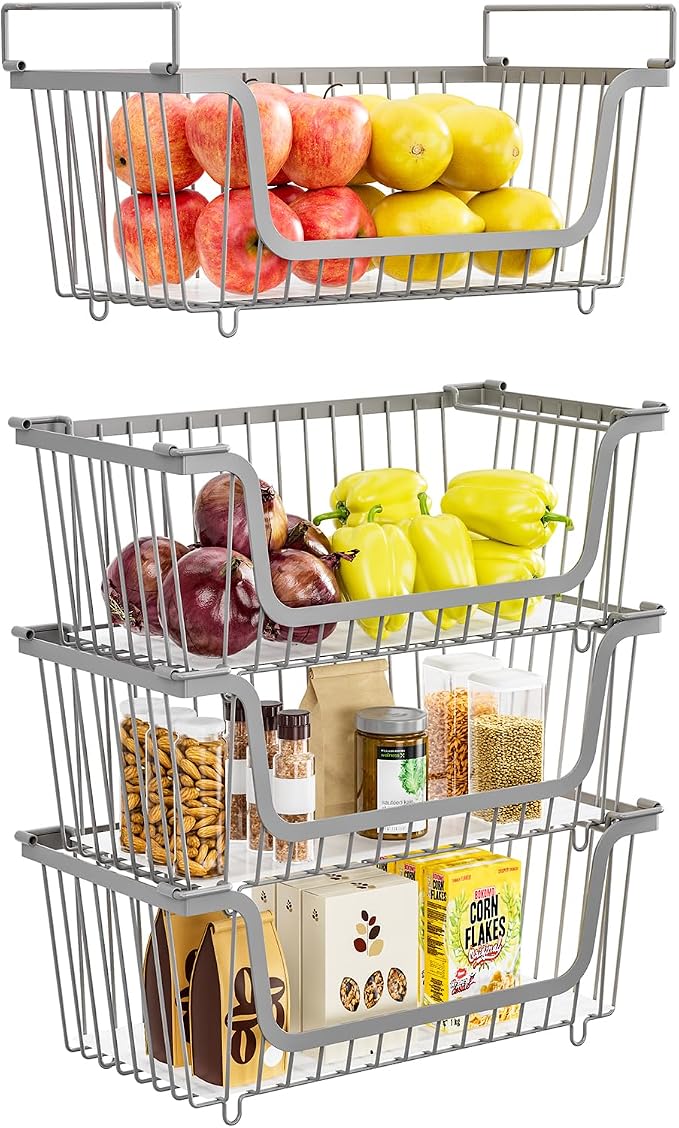 4 Pcs Stackable Wire Baskets for Pantry Organizers and Storage, Produce Potato - Image 9