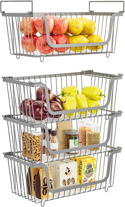 4 Pcs Stackable Wire Baskets for Pantry Organizers and Storage, Produce Potato - Image 9