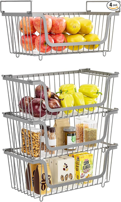 4 Pcs Stackable Wire Baskets for Pantry Organizers and Storage, Produce Potato by XILIDIA